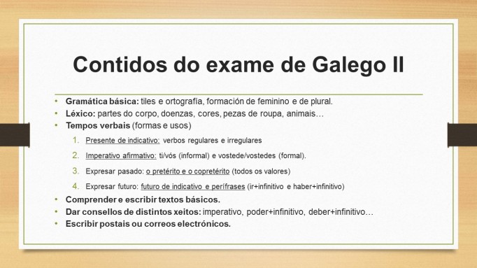 Contidos do exame de Galego II
